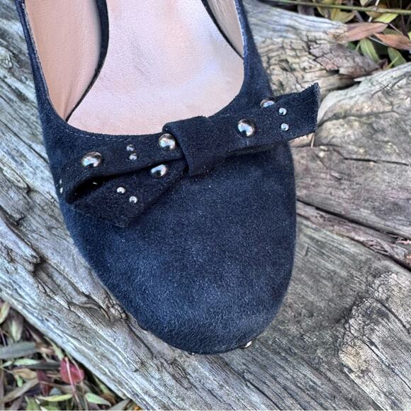 Gianni Marra Platform Black Leather Suade Studded Bow Italy Heels Size 36.5 / 6 - Picture 8 of 14